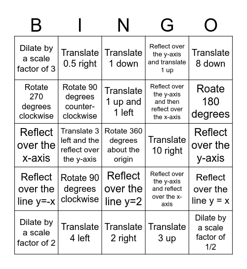 TRANSFORMATION BINGO 1 Bingo Card