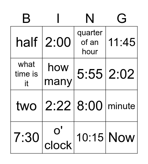 Time Bingo Card