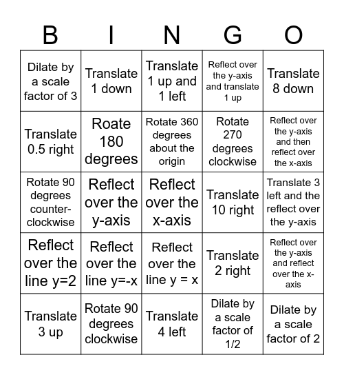 TRANSFORMATION BINGO 1 Bingo Card