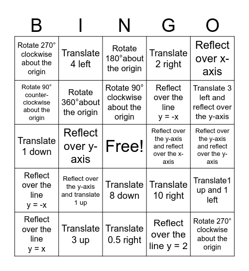 Transformation Bingo Card