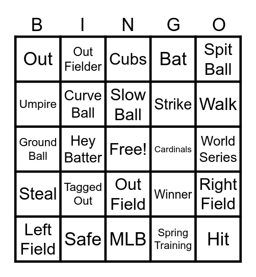 Softball Bingo! Bingo Card