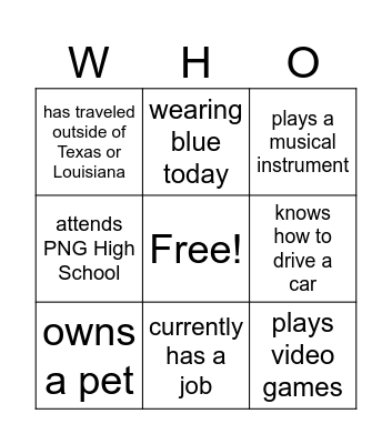 Find Someone Who Bingo Card