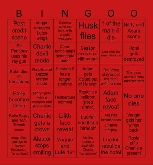 Hazbin Hotel Bingo Card