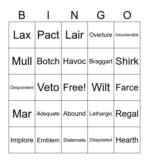 Gr 7 Vocab 8 Bingo Card