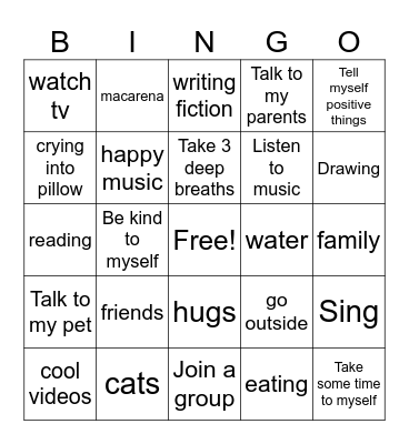 coping skills Bingo Card