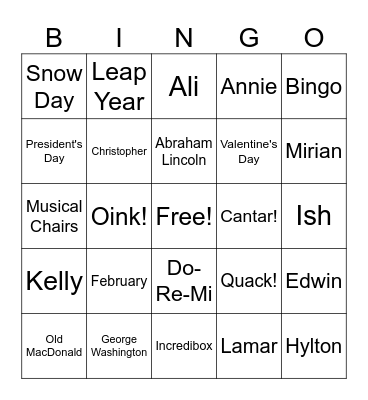 February Choir Bingo Card