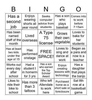 Find Someon Who  Bingo Card