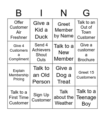 Customer Lounge BINGO Card