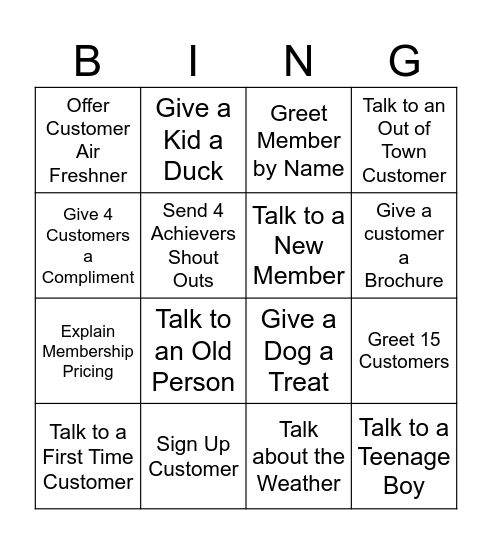 Customer Lounge BINGO Card