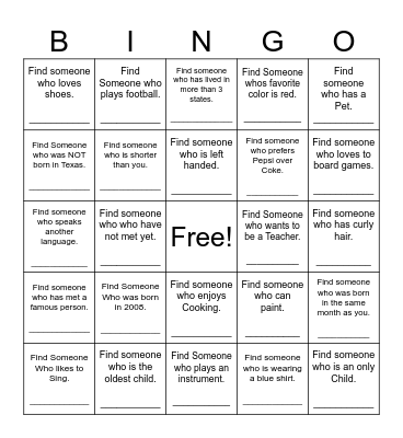 Find Someone Who Bingo Card