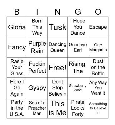 Kim's Playlist Bingo Card