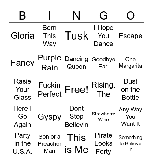 Kim's Playlist Bingo Card