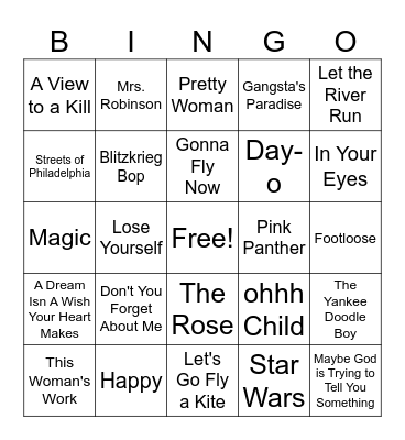 Movie Theme Songs One Bingo Card