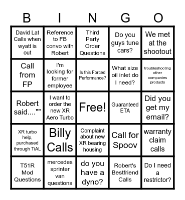 Phone Call Bingo Card