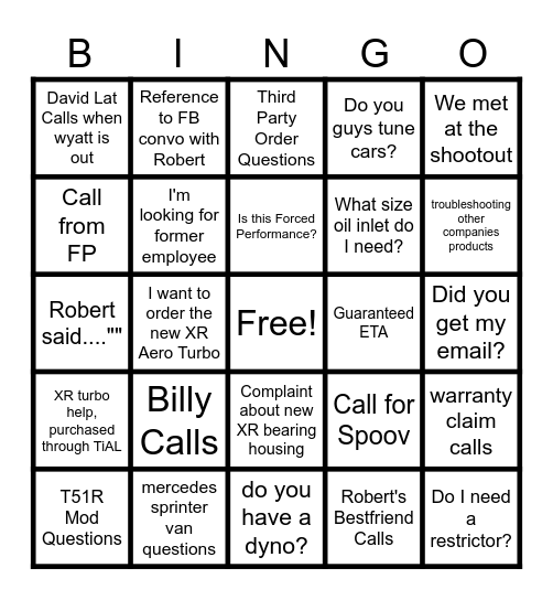 Phone Call Bingo Card