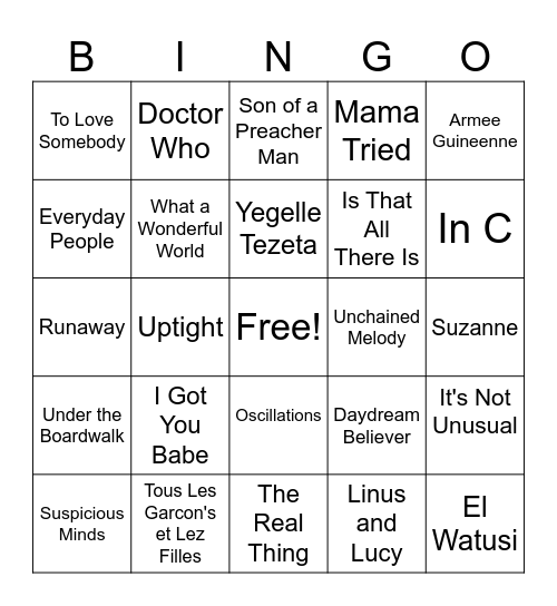 Music Bingo Card