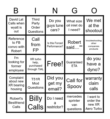 Phone Call Bingo Card