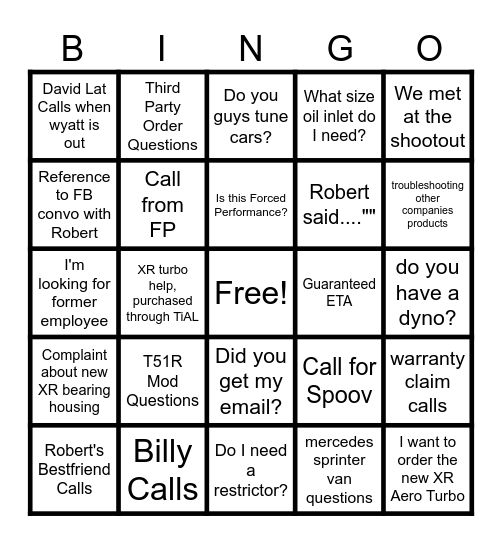 Phone Call Bingo Card