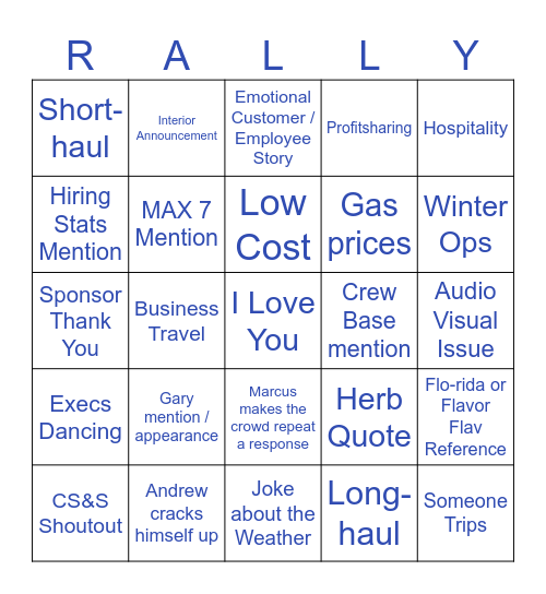 PLD Strategy Rally Bingo Card