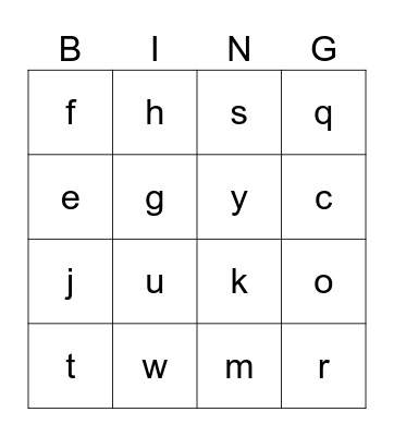 Letters Bingo Card