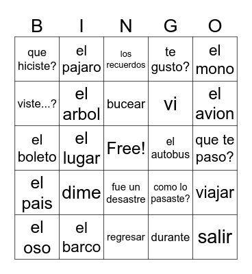 Realidades 1 8A Bingo Card