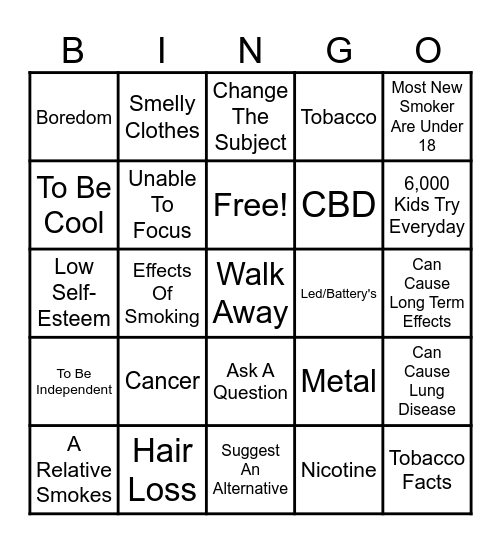 Smoking Bingo Card