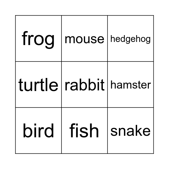 Pet Bingo Card