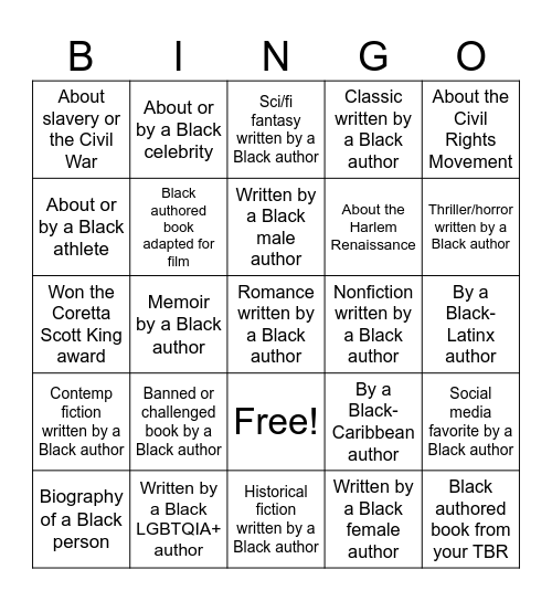 Black History Book Bingo Card