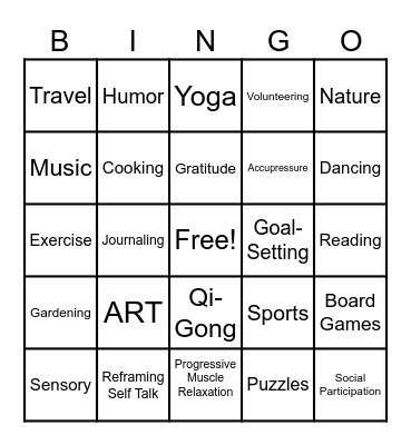 COPING SKILLS Bingo Card