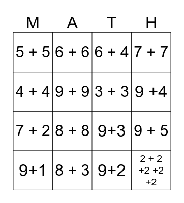 Math Facts Bingo Card