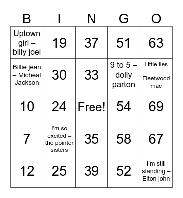 Number Bingo 1-75 Bingo Card