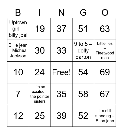 Number Bingo 1-75 Bingo Card