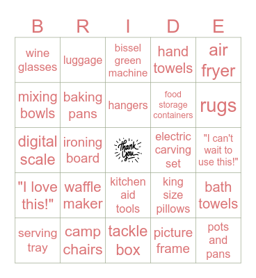 Bridal Shower Bingo Card