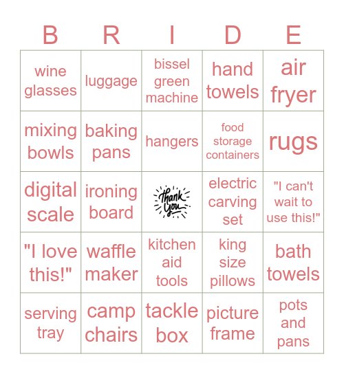 Bridal Shower Bingo Card