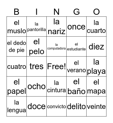 Spanish Bingo Card