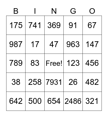 NUMEROS GRANDES Bingo Card