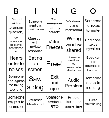 Innovation Friday Bingo Card