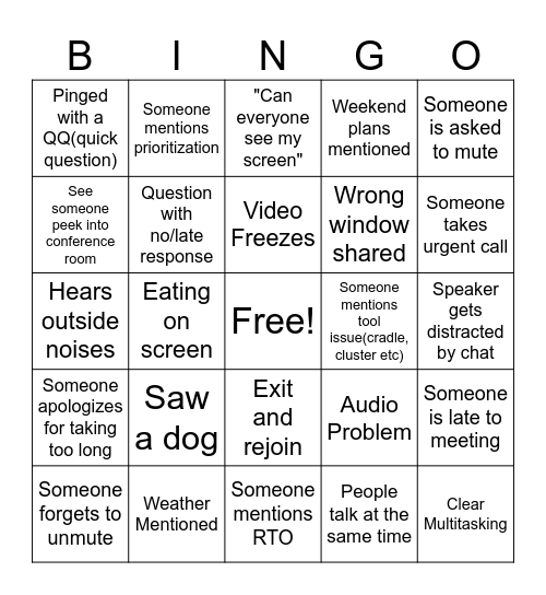 Innovation Friday Bingo Card