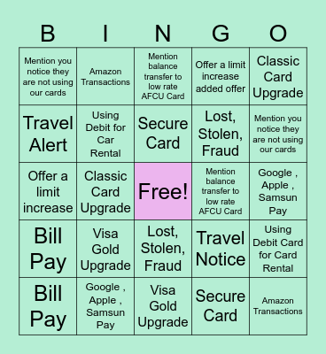 Credit Card Bingo Card