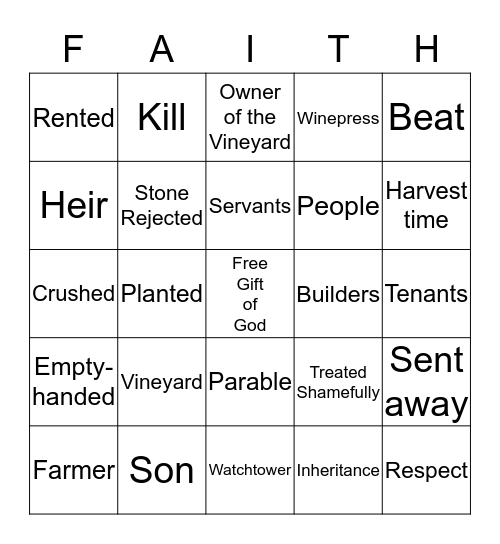 The Parable of the Tenants Bingo Card