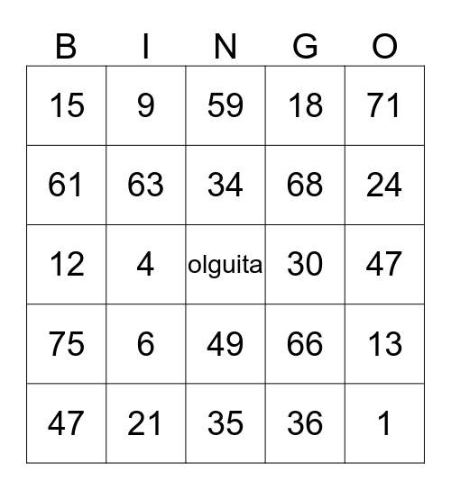 Dirección:   21 y la Q                       Fecha:6/5/2016 Bingo Card