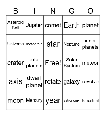 The Solar System Bingo Card