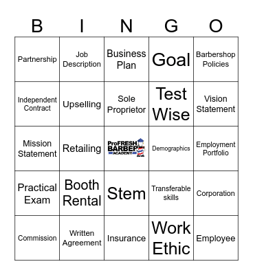 Barber Business Bingo Card