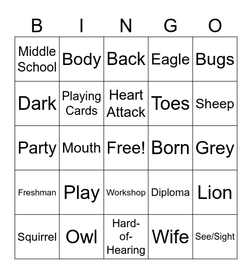 Vocabulary 1-6 Bingo Card