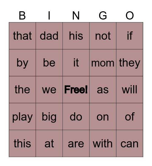 Miss. Sapp's Bingo Card