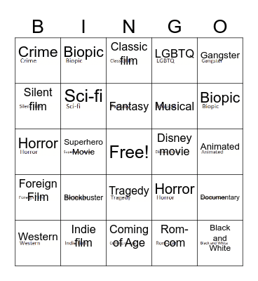 Movie Bingo Card