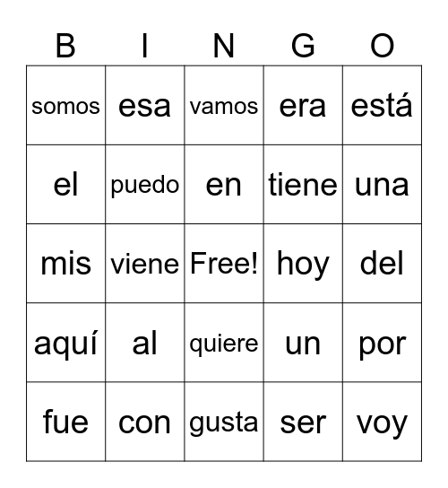 1 Verde Bingo Card