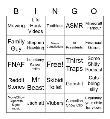 Icognito Youtube Bingo Card