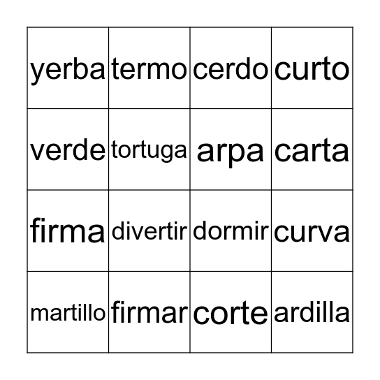 Silabas Inversas Bingo Card