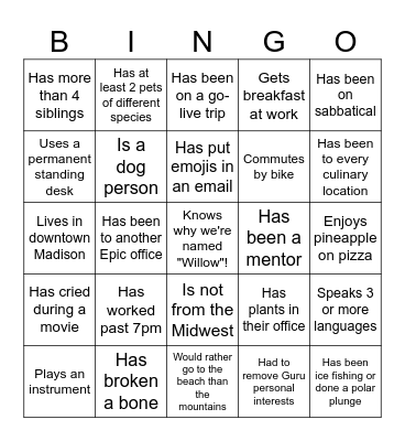 WIP Icebreaker Bingo Card